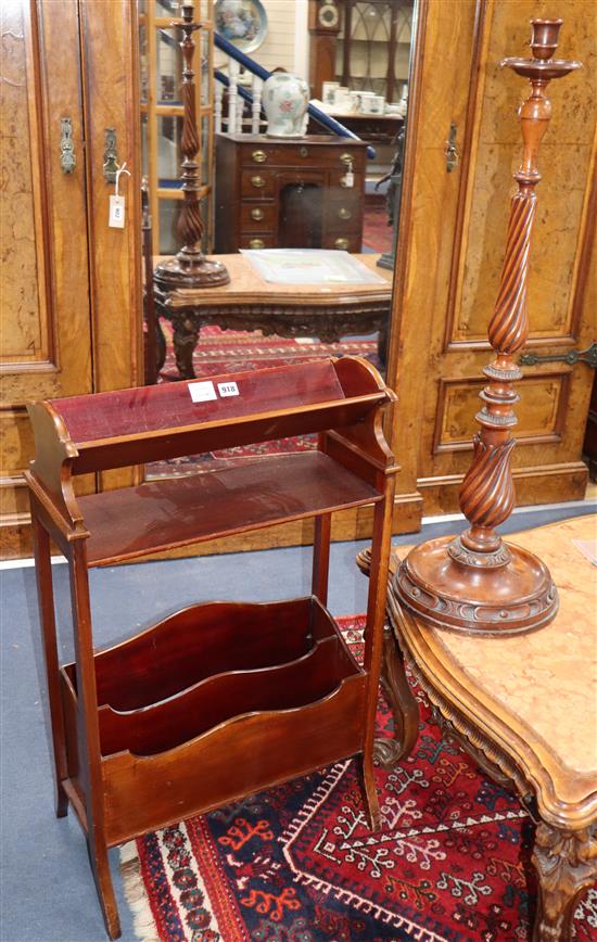 A mahogany candlestand, with twist column and an Edwardian mahogany bookstand (2) Candlestand H.90cm